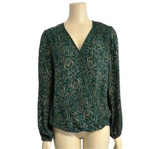 Max studio green floral wrap high low long sleeve top women’s‎ small